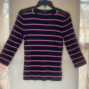 Jordan Ralph Lauren blouse black with pink stripes.